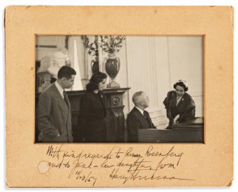 TRUMAN, HARRY S. Two items, each Signed, as President, to Assistant Secretary of Defense Anna M. Rosenberg: Typed Letter * Inscribed Ph